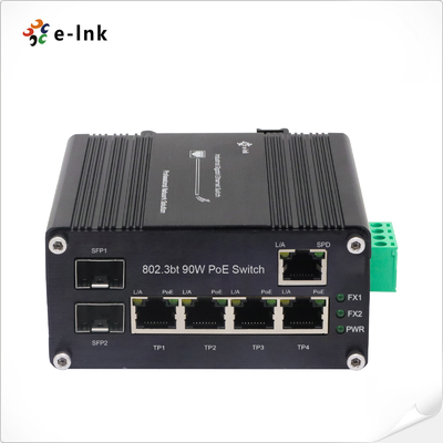 Industrielle unverwaltete 4-Port 802.3bt 90W PoE-Schalter mit 1-Port RJ45 & 2-Port SFP-Faser