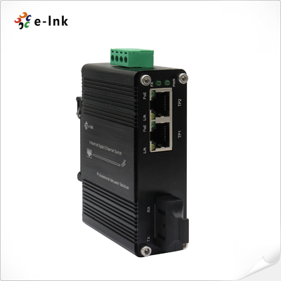 Mini Industrial 1-Port 100Base-FX zu 2-Port 10/100Base-T 30W PoE+ Medienwandler