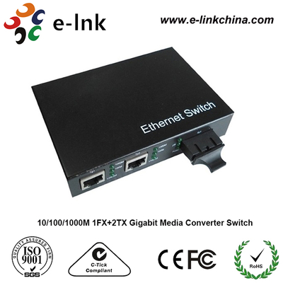 1 Glasfaseranschluss + 2 RJ45-Anschlüsse Gigabit-Ethernet-Medienwandler