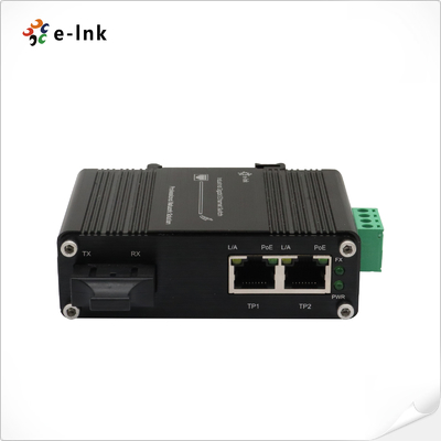 Mini Industrial 1-Port 1000X zu 2-Port 10/100/1000X 30W PoE+ Medienwandler