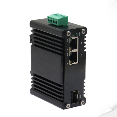 Mini Industrial 1-Port 100/1000X SFP zu 2-Port 10/100/1000T 30W PoE+ Medienwandler
