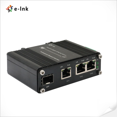 Mini-Industrie-Switch mit 3 Ports 10/100/1000T 802.3at PoE + 1 Port 100/1000X SFP Ethernet, 12~48VDC Eingang und Spannungswandler