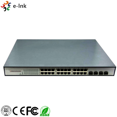 10/100/1000Mbps PoE-PSE Ethernet-Schalter aus Glasfaser auf Kupfer: 4 SFP + 24 PoE