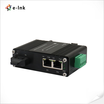 Mini-Industrie-1-Port-1000X-auf-2-Port-10/100/1000X-30W-PoE+-Medienkonverter unterstützt IEEE802.3af PoE (15,4 W) oder IEEE802.3at PoE+ (30 W)