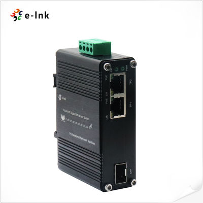Mini-Industrie 1-Port 100/1000X SFP zu 2-Port 10/100/1000T 30W PoE+ Medienkonverter unterstützt IEEE802.3af PoE (15,4W) oder IEEE802.3at PoE+ (30W)