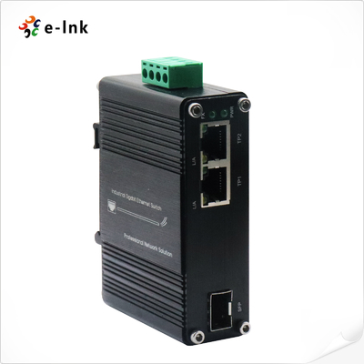 Mini Industrial 1-Port 100/1000X SFP zu 2-Port 10/100/1000T Ethernet-Medienwandler unterstützt Full/Half-Duplex, automatische Verhandlung