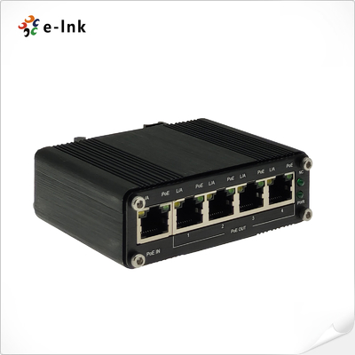 Industrieller 1-Port 802.3bt PoE++ zu 4-Port 802.3af/at Gigabit PoE Extender, unterstützt DIN-Schienen- und Wandmontage